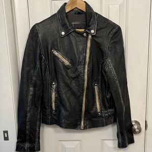 Mauritius Sofia, distressed, lamb skin leather biker jacket, women’s US size 10